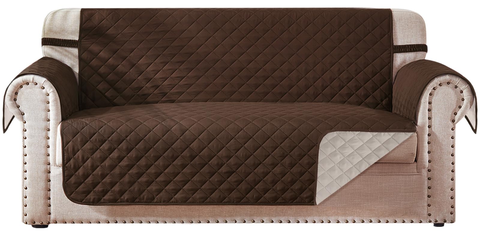 Housse de causeuse réversible chocolat et beige lavable de 137 cm