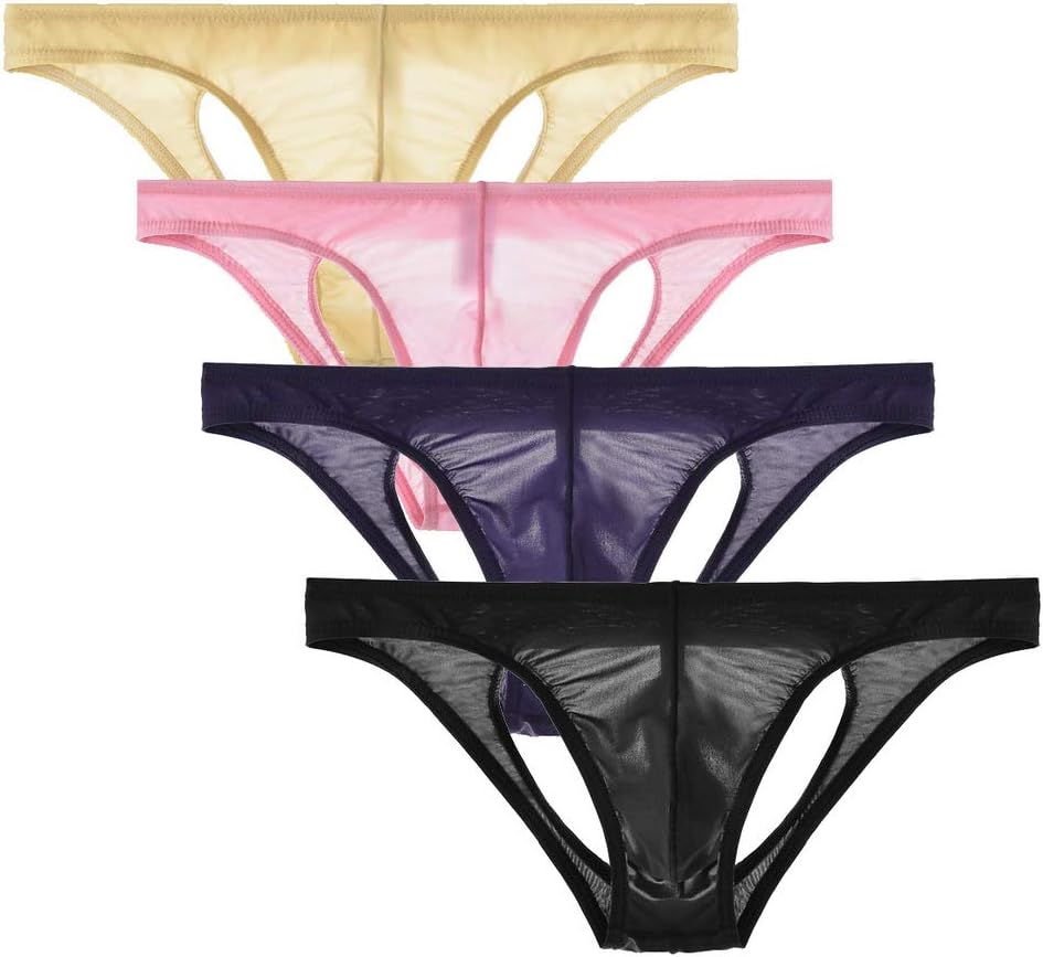 Mens Ice Silk Thongs Lingerie Breathable Briefs Sexy Underwear See-Through Hot Underpants Gift for Boyfriend