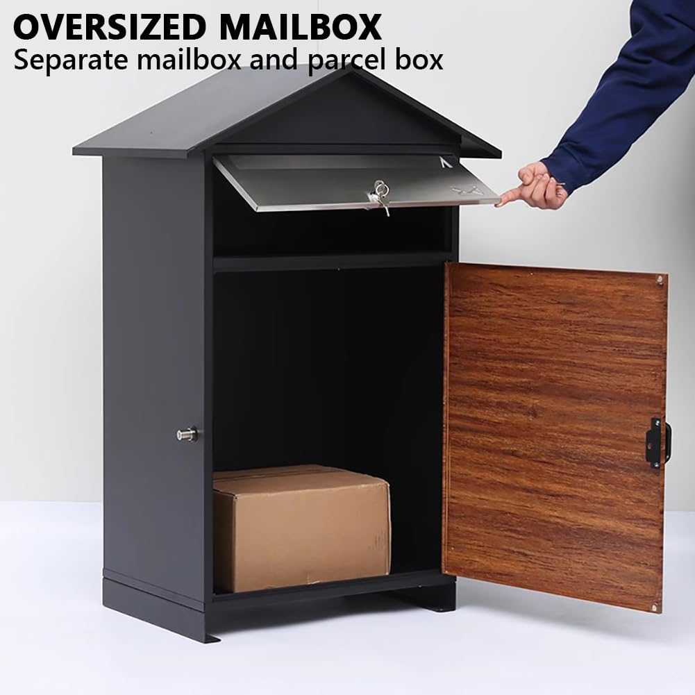 Stainless Steel Vertical Oversized Mailbox, Villa Parcel Organizer, Private Porch Pack Manager- Expressman/Postman Can Deliver Parcels Multiple Times,B