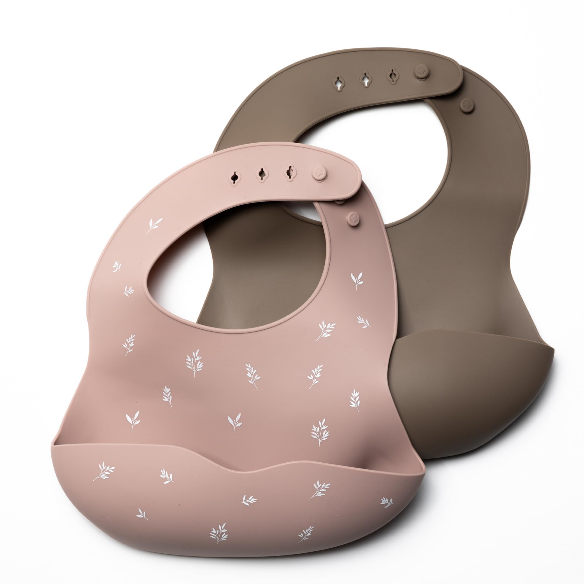 Kindsgard Silikon Lätzchen „silbibly“ – 2er Set Babylätzchen mit Auffangschale – weich, BPA-frei, verstellbar – abwaschbar & spülmaschinenfest – für Babys & Kleinkinder ab 6 Monaten (Rosa & Braun)
