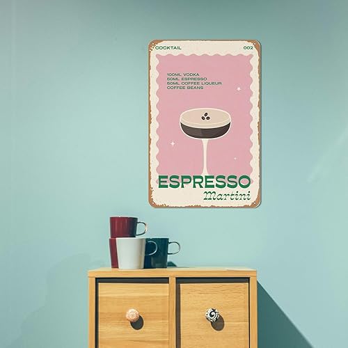 Miniatura 2 de Arte de pared Espresso Martini  Cartel de metal retro de cóctel para decoración de bar del hogar, regalos de Martini expreso, arte de Martini de