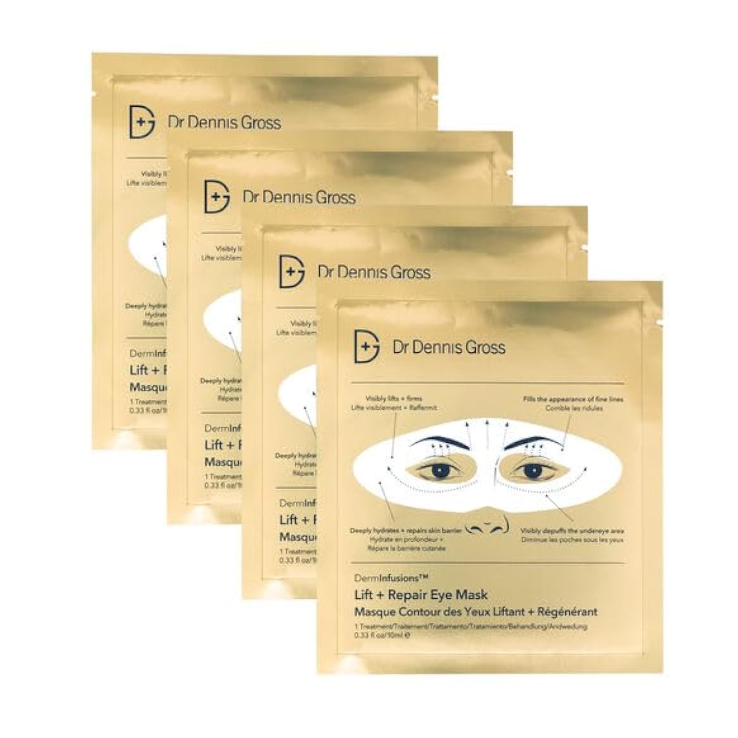DermInfusions Lift + Repair Eye Mask | Visibily Lift + Firm, Fills the Appearance of Fine Lines, Deepy Hydrates + Repairs, Visibly Depuffs the Undereye Area | 4 Treatments