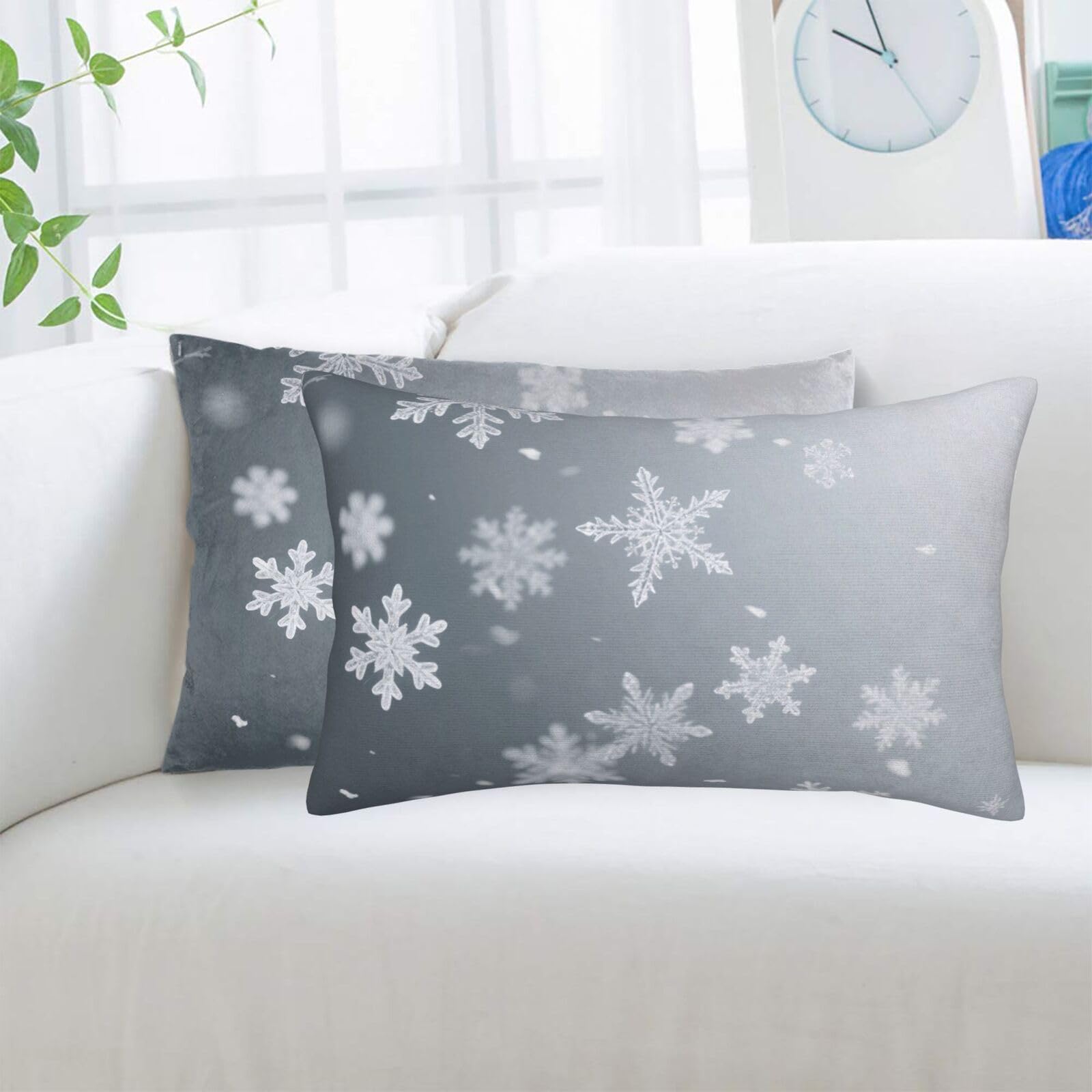 2 Pack Standard Pillowcases Sets, Ultra Soft Comfort Microfiber Plush Pillow Cases Snowflakes Decorative Throw Pillow Cover with Hidden Zipper for Bedroom, Sofa, Couch,14"X20"