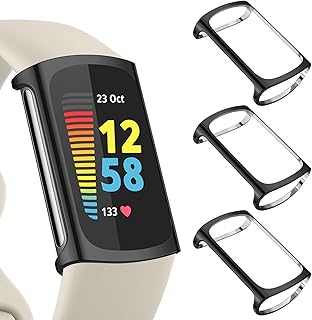 [3 Pack] Case for Fitbit Charge 5 Protector, Soft TPU Full Around Protective Cover Bumper for Fitbit Charge 5 Smartwatch Accessories (Black+Black+Black)