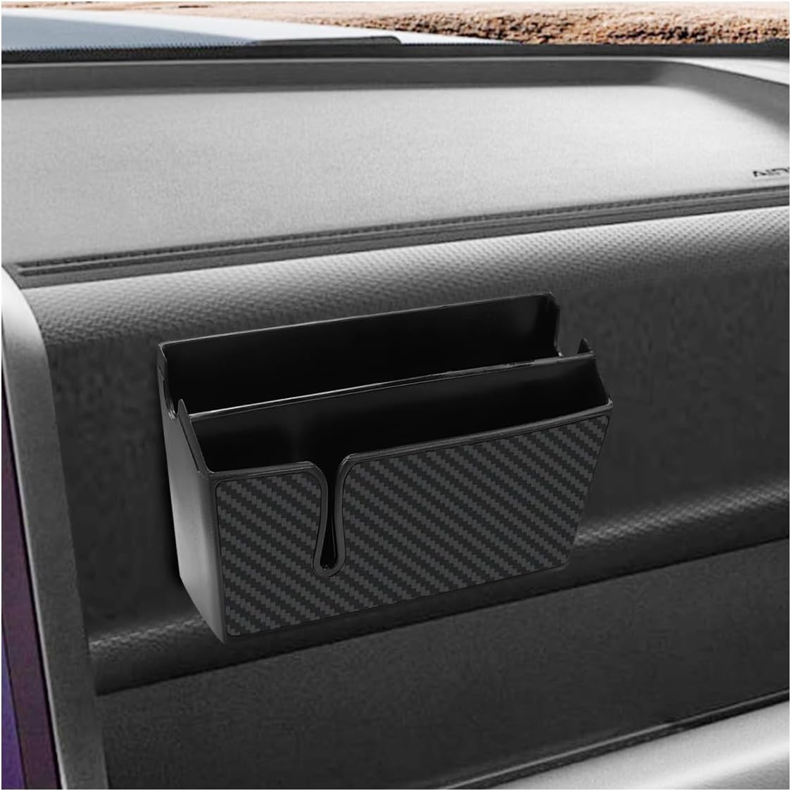 Universal Carbon Fiber Car Storage Box - Multifunctional Cell Phone Holder Auto Dashboard Pocket Organizer with Sticky - Car Interior Accessories for Storing Phone Card Key Pen Coin (Short)