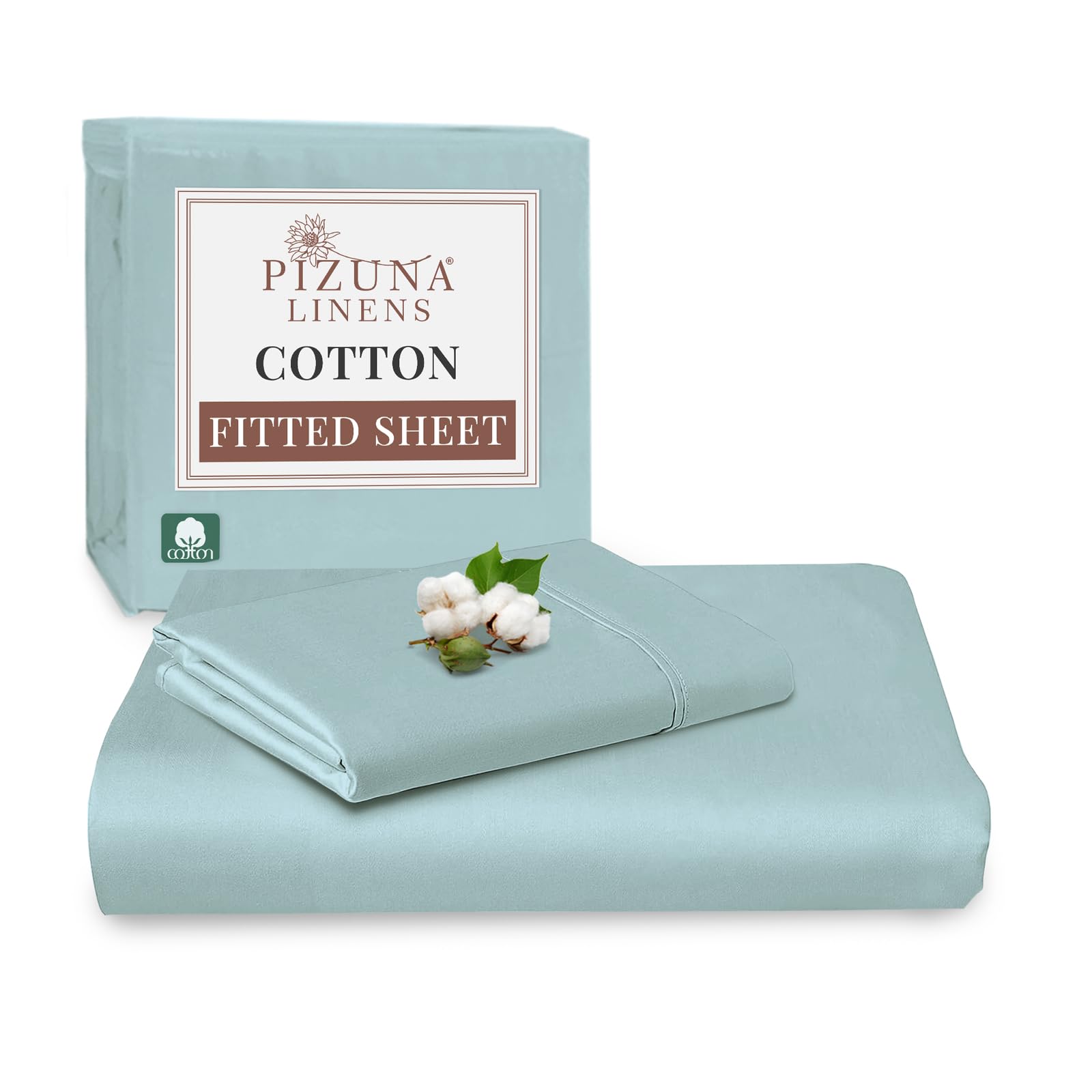 Pizuna Pure Combed Cotton Single Bed Fitted Sheet 90x200 cm, Baby Blue, 400 Thread Count Cool Luxury Soft 100% Long Staple Cotton Sateen Weave, 40cm Deep Pocket Bedsheet with 1 Pillowcase
