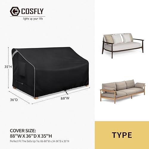 Miniatura 39 de COSFLY Fundas impermeables para sofá de patio y muebles de exterior, fundas de sofá de dos plazas exteriores que se adaptan a hasta 55 pulgadas