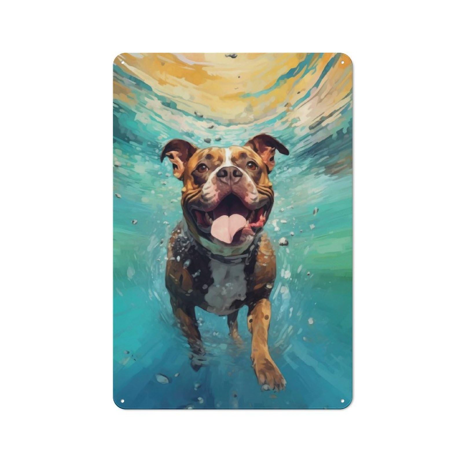 Junmoney Underwater Pitbull Metal Plaque 30X20cm With For Pub Or Café, Rustic Decor, For Pub Decor Enthusiasts