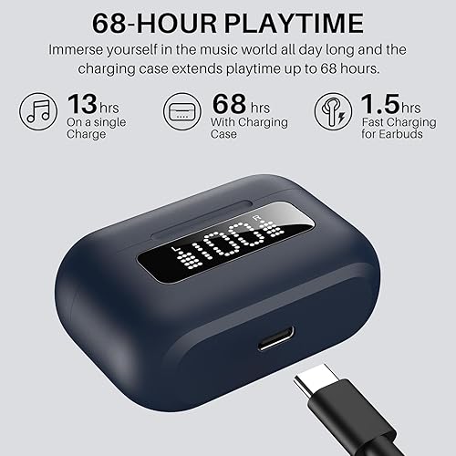 Miniatura 5 de TOZO Auriculares inalámbricos híbridos con cancelación activa de ruido con 6 micrófonos AI Clear Call Ear Buds 68H Playtime con pantalla LED, 32