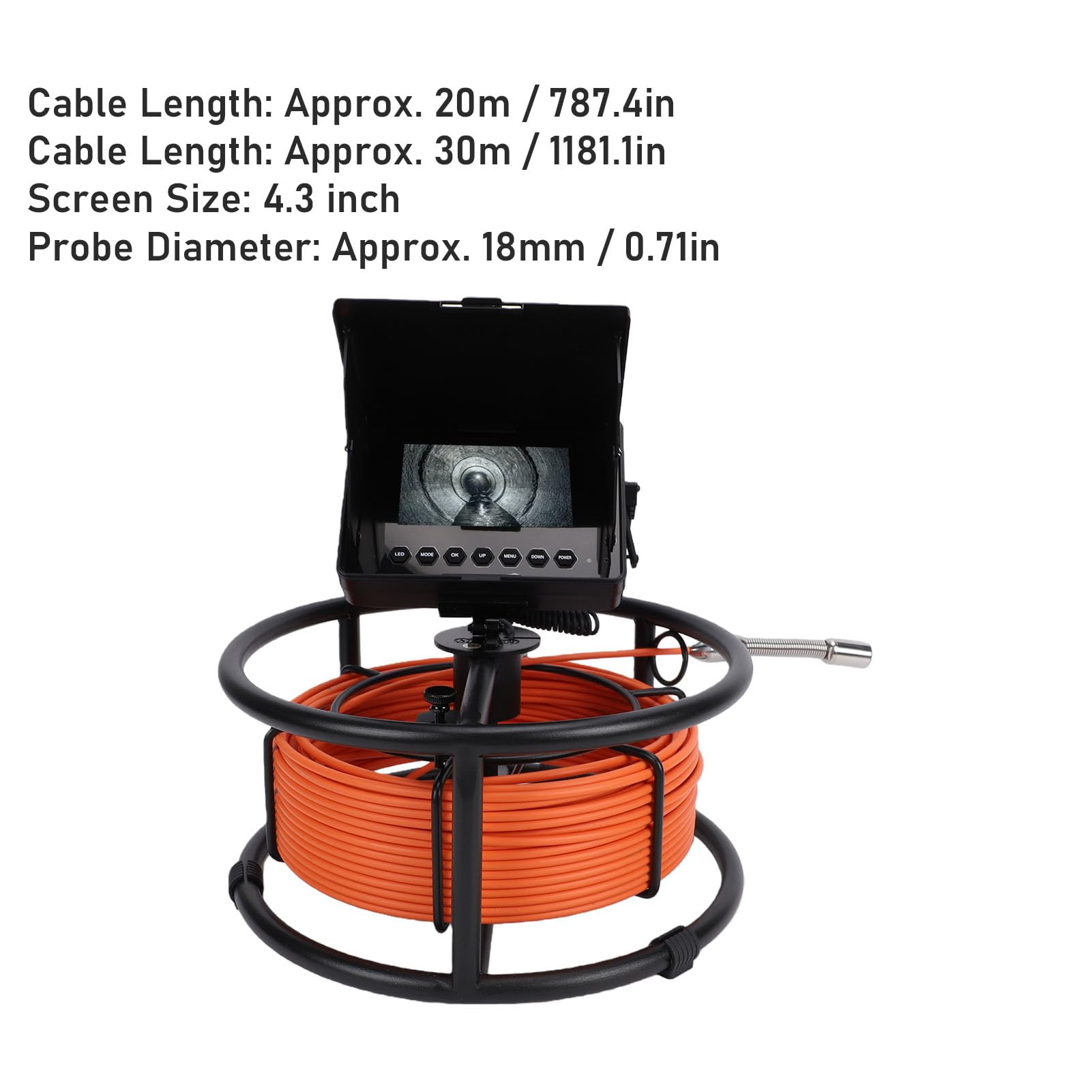 ASHATA Cámara de Alcantarillado, Cámara de Inspección de Tuberías de 18 Mm con Luz Ajustable (F2543DC18-30M-K) | DVR y grabadora de audio Batería grande 1000TVL Drenaje Boroscopio Plomería Pantalla de 4,3 pulgadas Herramientas de