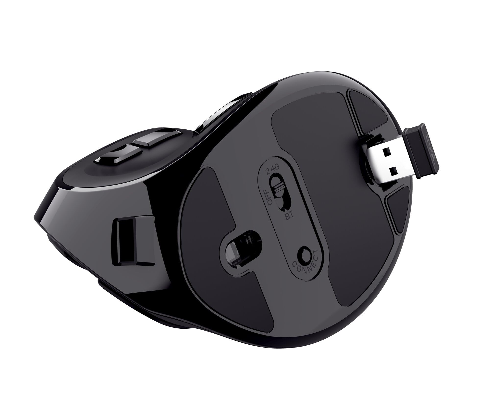 Trust Voxx Mouse Verticale Wireless Ricaricabile Bluetooth o 2.4 GHz, Mouse Ergonomico Senza Filo Programmabile, 9 Pulsanti, Display LED, 1200-2400 DPI, Mac PC Macbook Laptop Chromebook - Nero