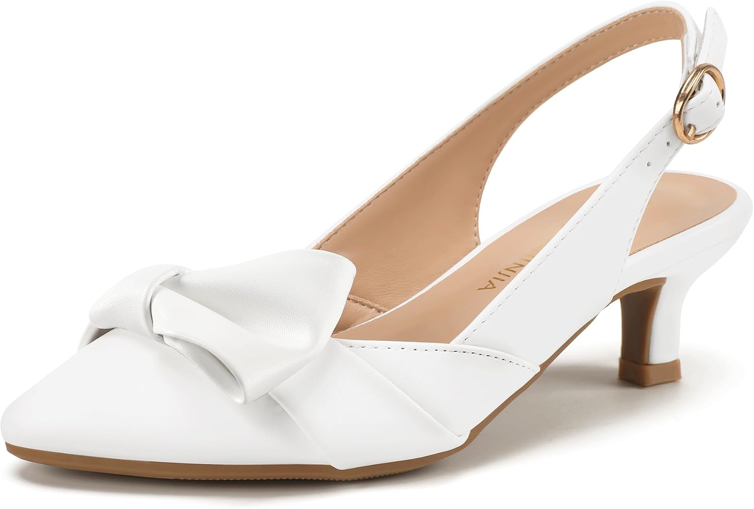 PANDANINJIA Girls Dress Shoes Kid Slingback Heel Pointed Sandal Kitten Pump