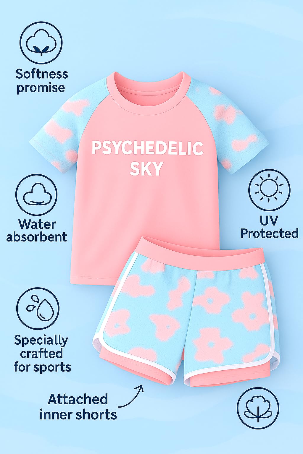 Bubble Berry Girls' Psychedelic Sky 2-Piece Swimsuit, Pink, 8-9 Years 4