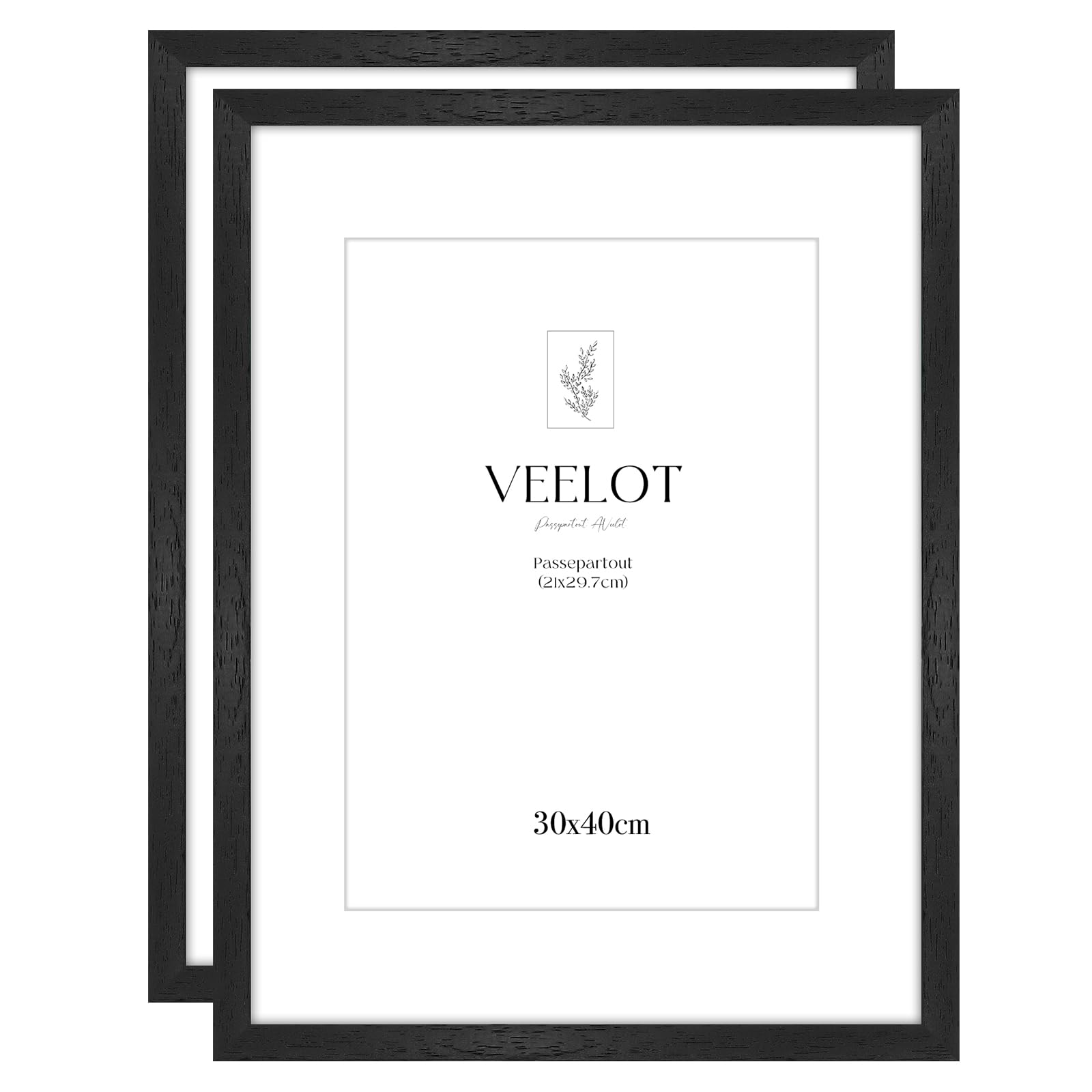 Veelot® 2x Marco de Fotos de Madera Ayous,Negro 30x40cm,Con Passepartout 20x30cm,Marco Grande Para Diplomas Para Docume…