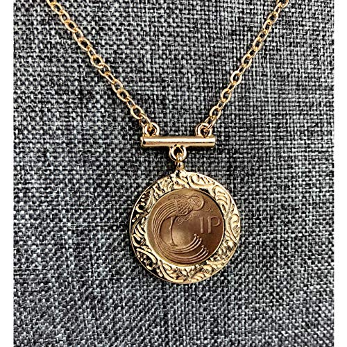 American Coin Treasures Irish Penny Coin Pendant Bar Necklace | Goldtone Flat Cable | 18 Inch 3 Inch Extender with Lobster Claw Clasp | Certificate of Authenticity3
