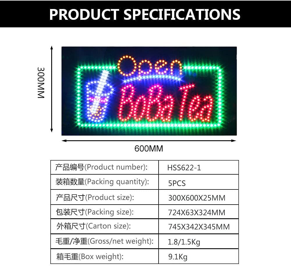 LED Boba Tea Sign for Business, Super Bright LED Open Sign for Bubble Tea Electric Advertising Display Sign for Bubble Tea Business Shop Store Window Home Decor. (HSO1356)