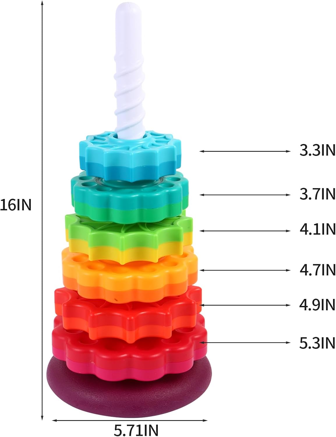 Spinning Stacking Toys - Rainbow Tower, Kids Stackable Spinning Toy, Educational Toy for Toddlers 1-3, Strong ABS Plastic, Color & Shape Recognition, Builds Sensory & Motor Skills - Image 5
