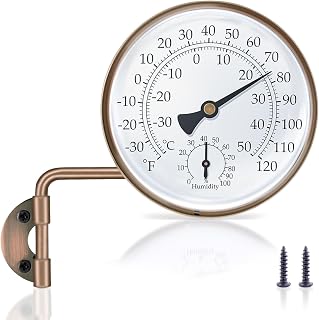 Aqqwxyq 4 Inch Brass Outdoor Thermometer with Humidity Gauge - Waterproof Swivel Dial for Patio, Garden, Garage, Greenhouse