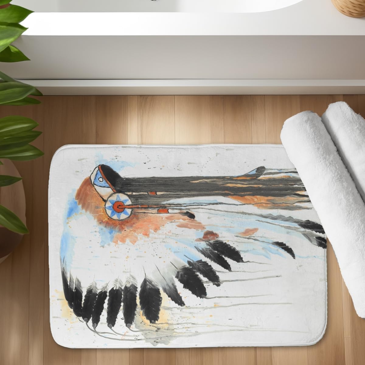 Begin Home Decor C1BM1724R3QN7Q 17 x 24 in. Indian War Bonnet Ethnic Living Room Bath Mat - Home Decor