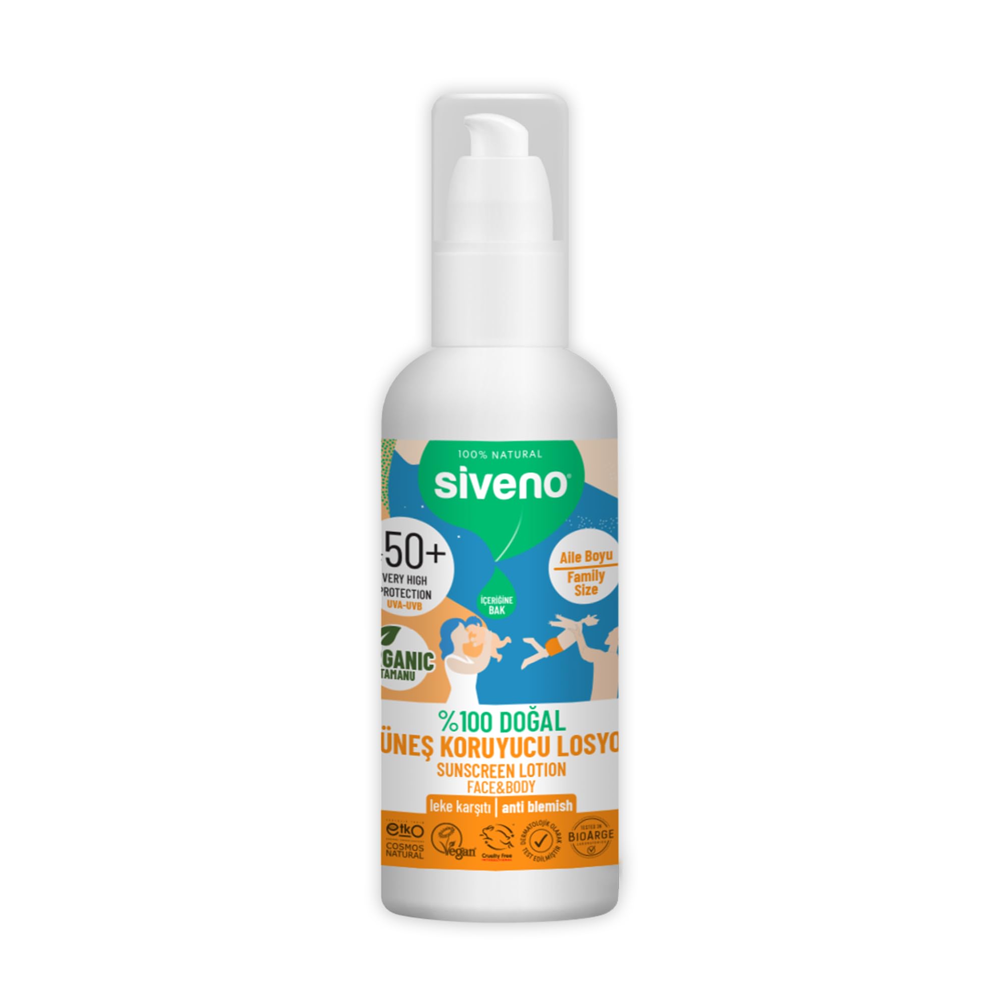 Siveno %100 Doğal ve Organik Tamanu Yağlı Güneş Losyonu Mineral Filtreli Tüm Aile Için 50 SPF 100 ml