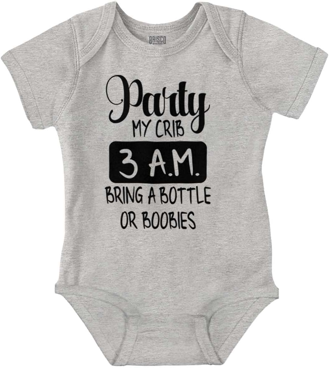 Brisco Brands Party at My Crib 3 A.M. Feeding Funny Baby Romper Boys or Girls