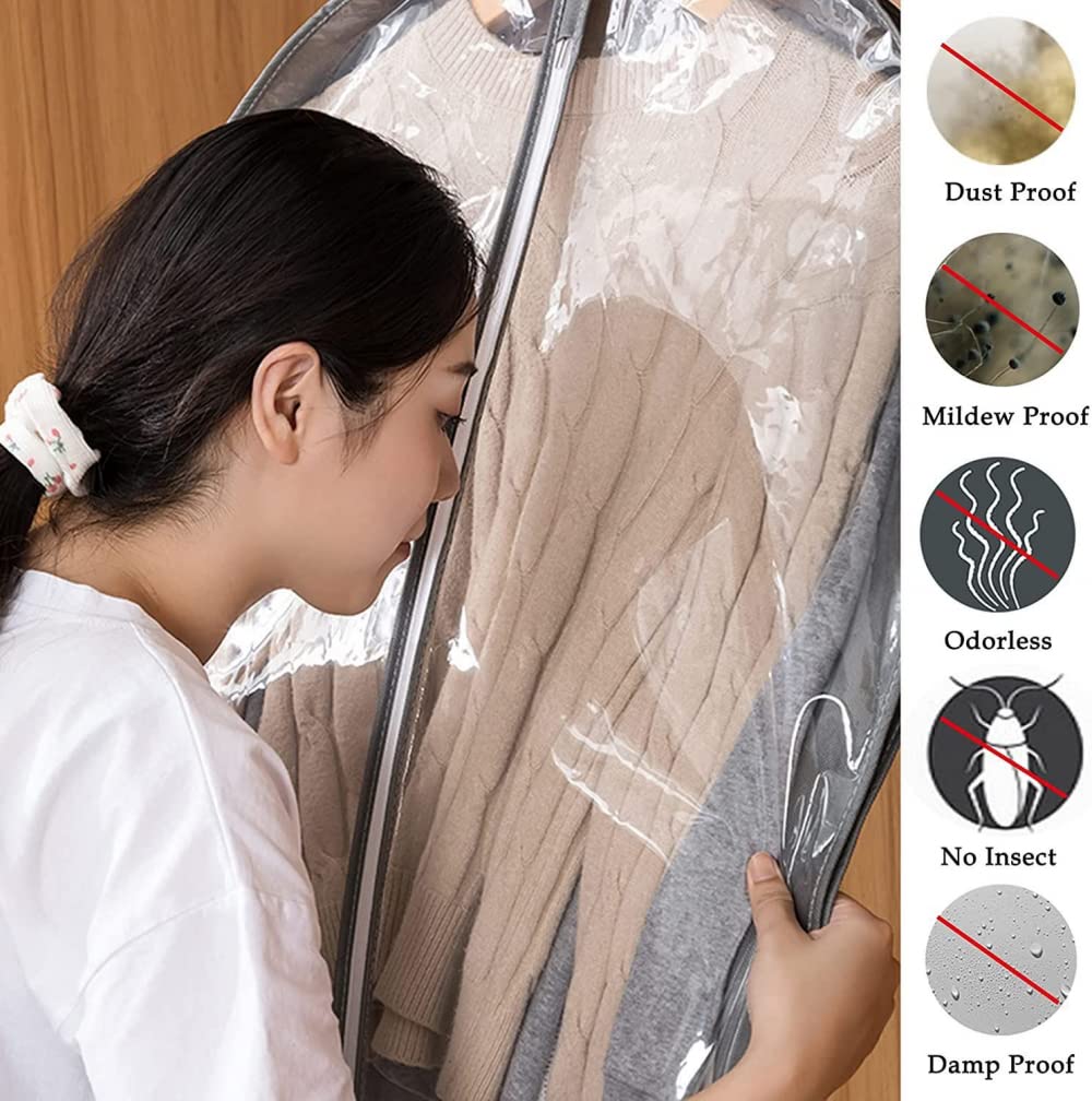 60'' Hängende Kleidersäcke für die Aufbewahrung von Kleidern, Kleidern, Mänteln, Anzügen, 5er-Pack-White||24''L x 40''H