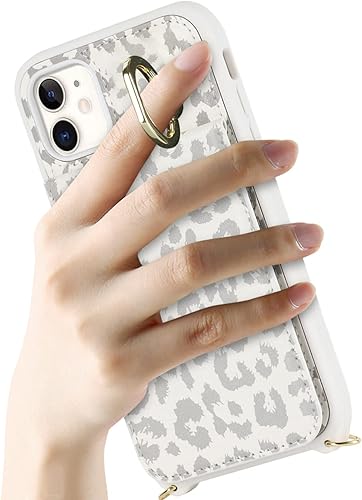 Miniatura 3 de Funda para iPhone 11 con tarjetero para mujer, iPhone 11 con ranuras para tarjetas de crédito, bandolera con soporte de anillo, a prueba de golpes,