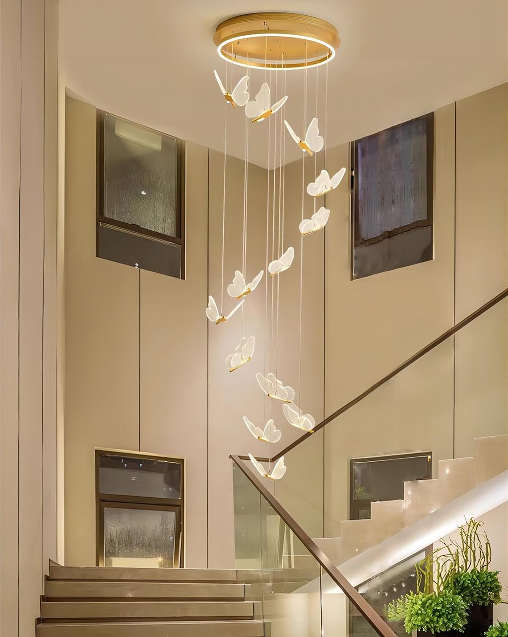 Lysdjia Dimmable Chandeliers Led For Entryway Living Room High Ceiling Chandelier Acrylic Butterfly Large Ceiling Pendant Lights Lighting Fixture Modern Dining Room Hallway Staircase Lights Led Light(