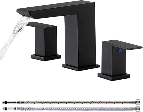Miniatura 9 de VCCUCINE - Grifo de baño de cascada negra de 8 pulgadas, grifo de lavabo de baño extendido de 3 agujeros, moderno negro mate, grifos de baño para