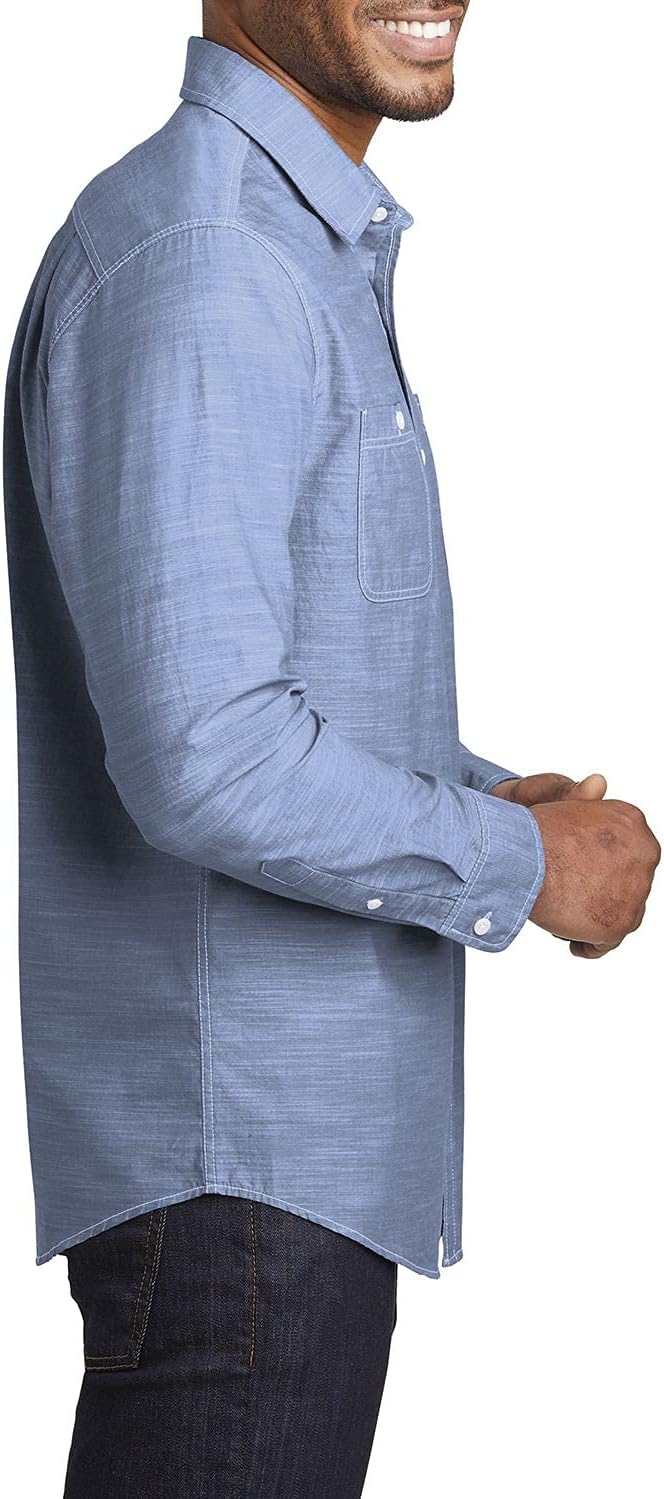 JustBlanks Mens Regular-Fit Long-Sleeve Button Down Slub Chambray Two Pocket Shirt for Men