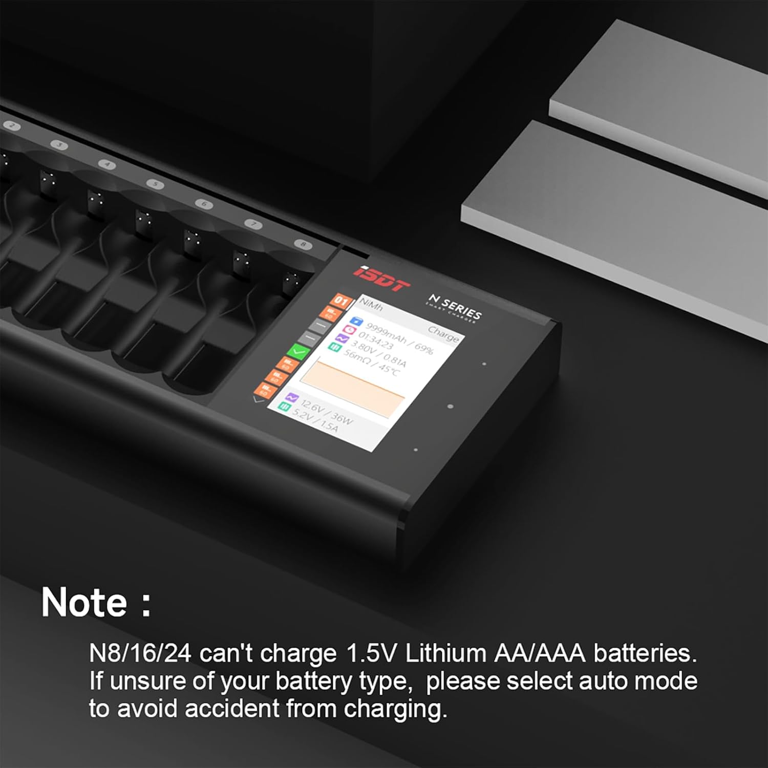 ISDT N8 8-Slots Fast Speed Battery Charger with LCD Display,Type-C QC3.0 Output Rechargeable Battery Charger AA AAA for Ni-MH Li-lon Ni-Cd LiFePO4 Not for 1.5V Lithium - Image 2
