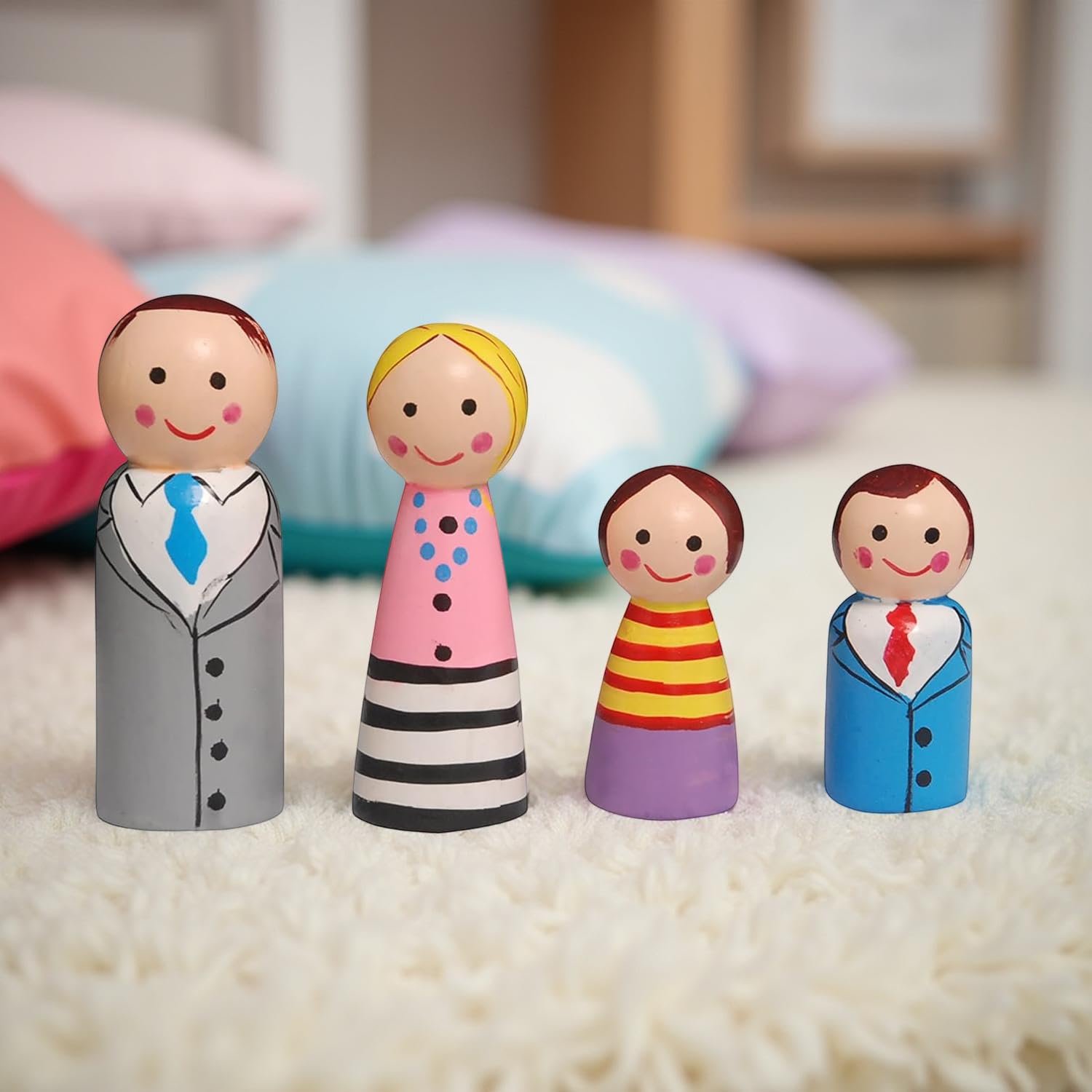 CHANNAPATNA TOYS Wooden Peg Dolls Family Non Toxic Colors (2 Years+) - Set of 4 Wooden Dolls | Pretend Play, Open Ended Toys, Waldorf Inspired, Improves Childs Creativity-image-5