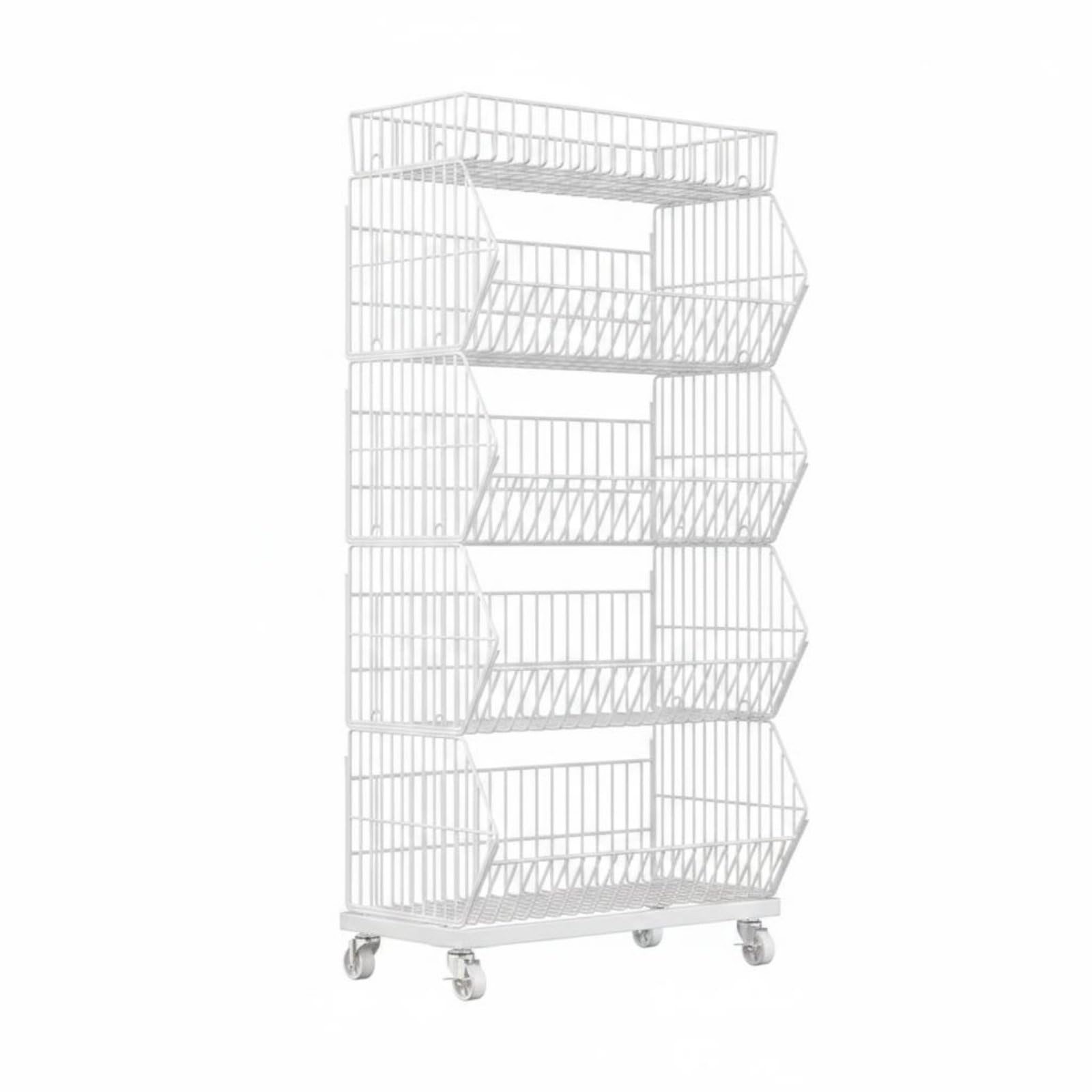 MagiDeal Estante de Almacenamiento de Cocina Organizador Carrito Cesta Estante Metálico de Acero al Carbono con Ruedas Giratorias Diseño Apilable Adecuado para, Blanco, 5 Capas+60CM