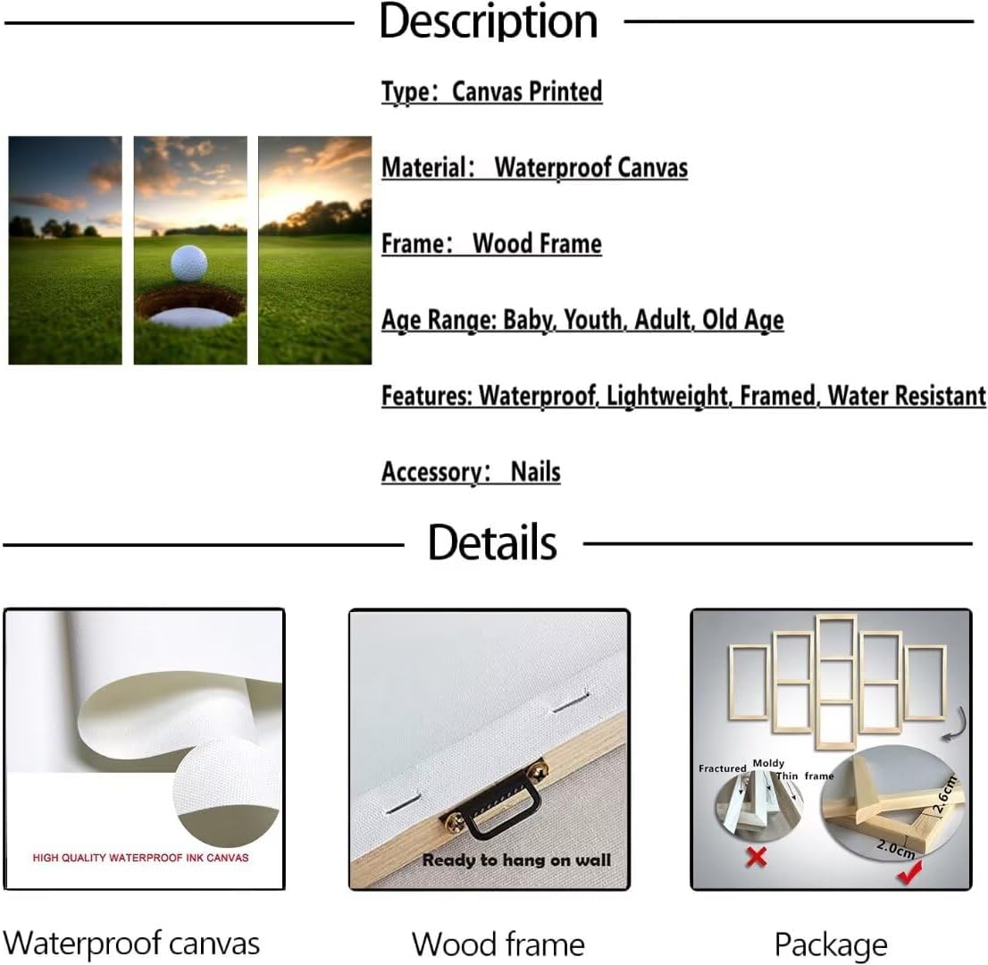 Golf Course Canvas Wall Art for Living Room Bedroom Home Decorations Golf Wall Decor for Office Golf Course Pictures Posters Framed Artwork Canvas Prints Ready to Hang(12''W x 24''H x3) - Image 7