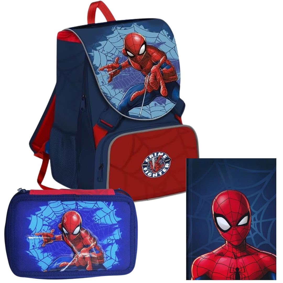 Set Scuola SpiderMan Zaino Scuola + Astuccio 3 Zip + Diario 12 Mesi