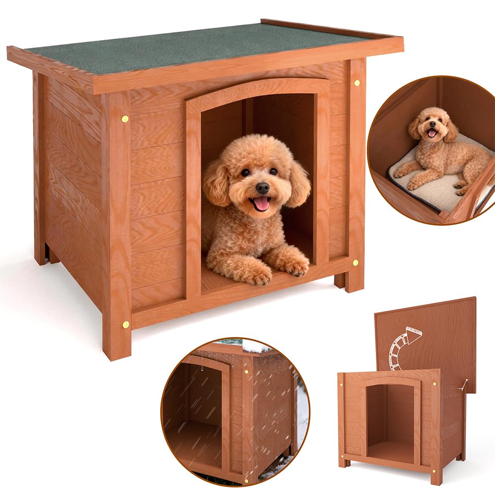 BAKAJI Cuccia per Animali Domestici in Legno, Casetta per Cani e Gatti con Tetto Apribile, Casa da Esterno ed Interno Resistente Intemperie e Agli Agenti Atmosferici Tettoia Asfaltata, 66 x 53 x 54 cm
