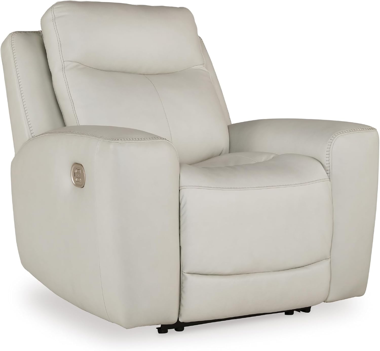 Signature Design by Ashley Mindanao Contemporary Leather Match Upholstered Power Recliner with Adjustable Headrest and USB Ports, Light Gray