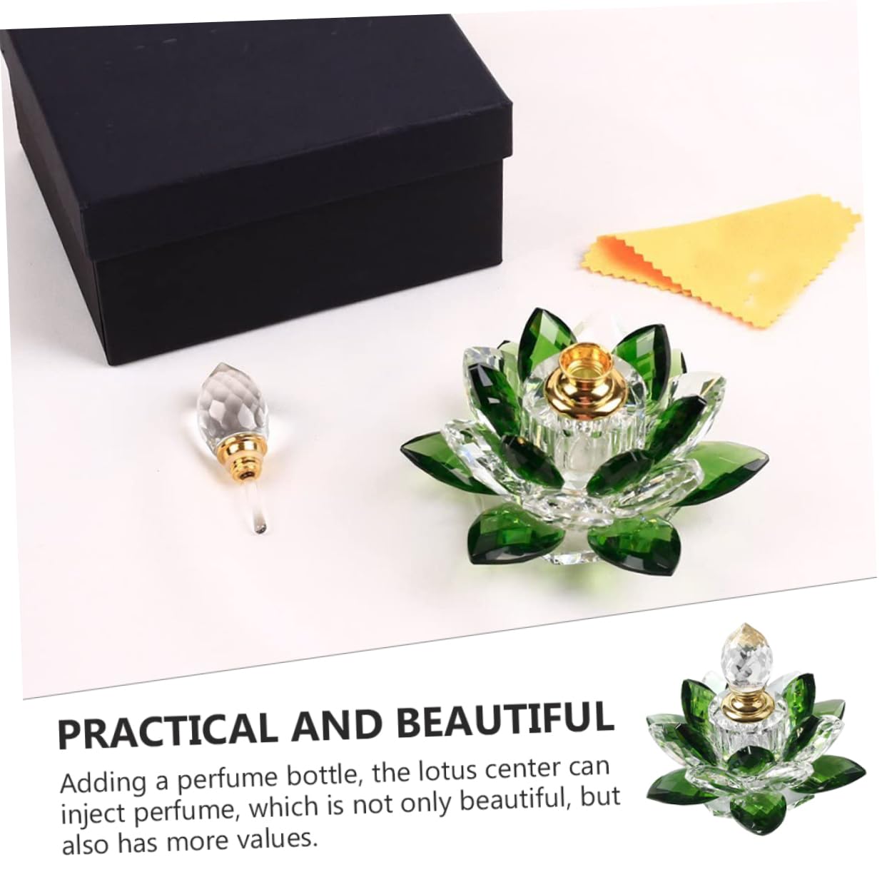 SOLUSTRE Grüne Parfümflasche aus Kristall im Lotus Design Leere Dekorative Parfümflasche für Zuhause mit Vintage Stil zur Aufbewahrung von Kosmetik und Ätherischen Ölen