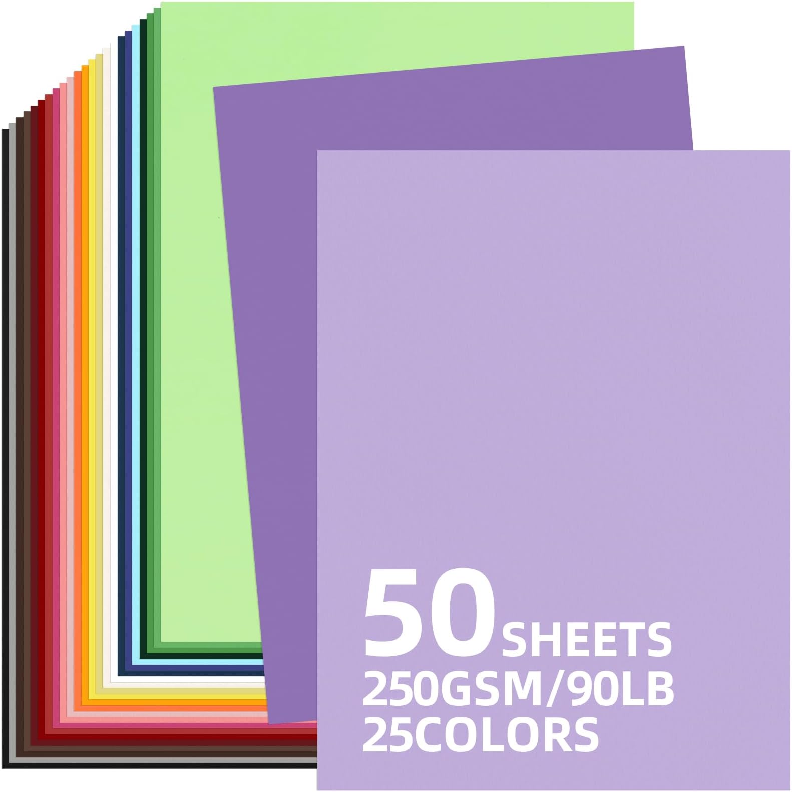 Bazyrock 50 Sheets Colored Cardstock 8.5” x 11” Cardstock Paper 25 Assorted Colors