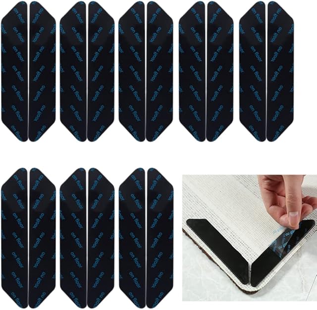 KISUOMAOYI Rug Grippers 16 Pcs, Non Slip Reusable Washable Rug Tape for Area Rugs, Floor Mats, Hardwood Floors, Tile Floors, Linoleum, Carpet