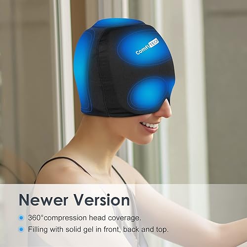 Miniatura 3 de ComfiTECH Sombrero de cabeza de hielo para migraña, sombrero para aliviar el dolor de cabeza para migraña, gorra para aliviar la tensión de ojos