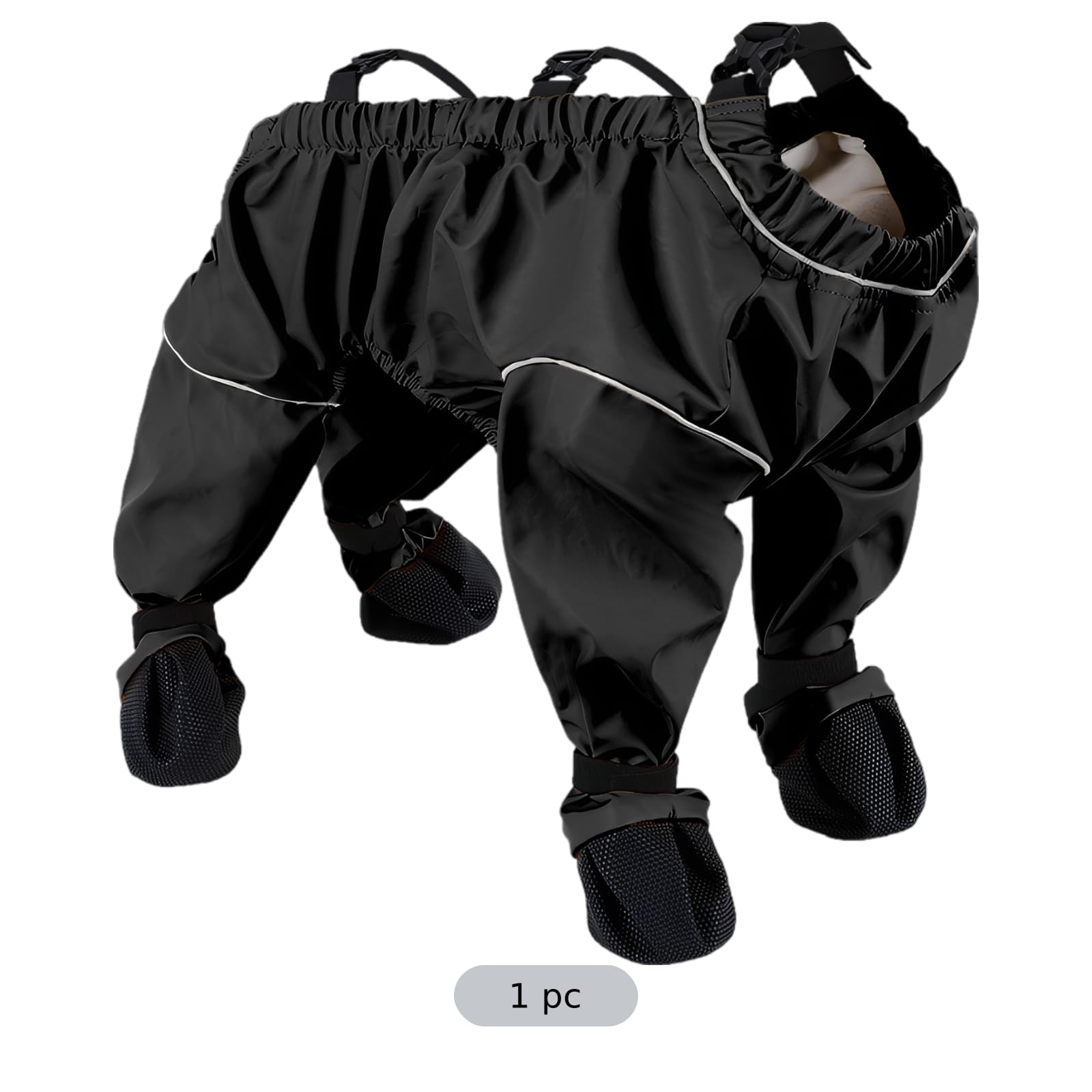 Hundeschneeanzug mit integrierten Stiefeln, Ganzkörper Regenmantel, wasserdichte Pfotenschützer für kleine und mittelgroße Hunde, schwarz, Größe 2XL