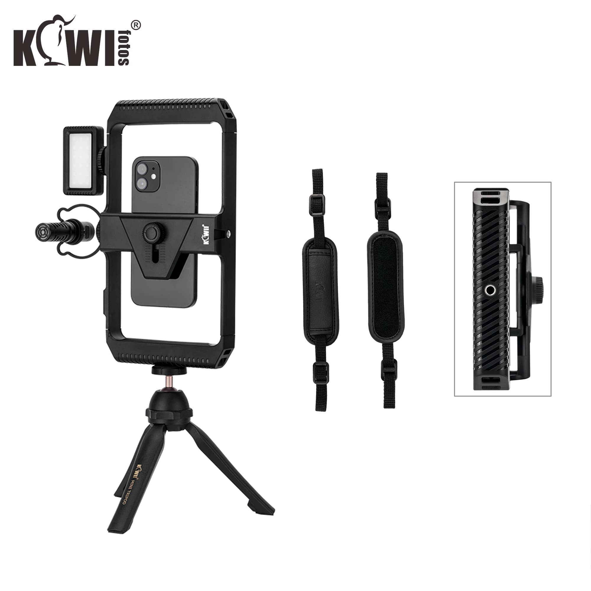 KIWIFOTOS Support Vidéo pour Smartphone avec Support Stabilisateur pour Videomaker Vlog Compatible avec iPhone 13 12 11 XS X XR 8+ 8 7+ 7 6S + 6S Galaxy Mate MI Google Pixel etc. avec 55-90mm de Large