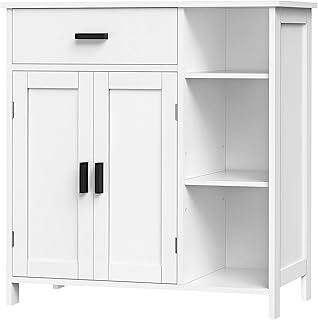 WEENFON Bathroom Cabinet, Floor Storage Cabinet with Doors and Shelves, Coffee Bar Cabinets with Drawer, for Living Room, Bathroom, Kitchen, White
