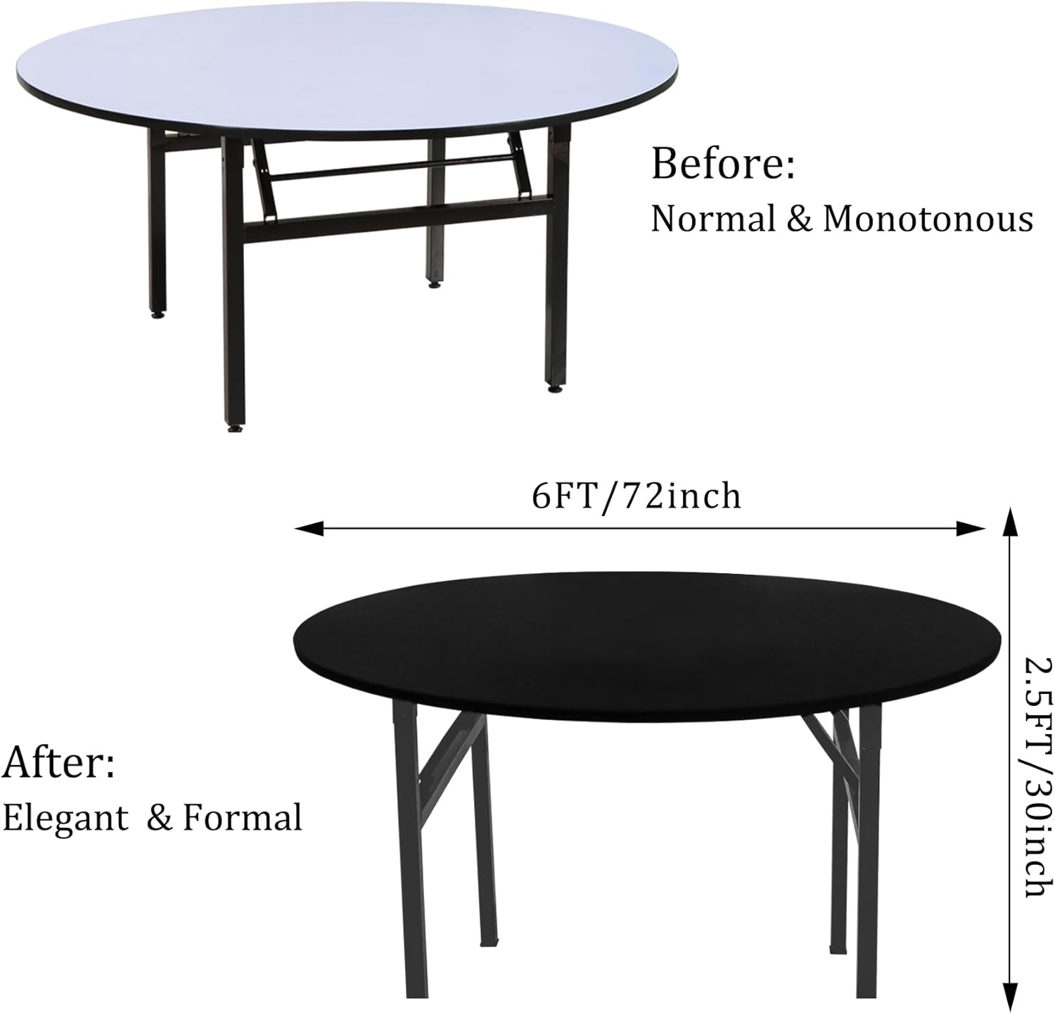 4 Pieces Round Spandex Tablecloth Table Top Cap Cover Stretch Fitted Tablecloth for 6 Foot Round Tables Washable Elastic Table Protector for Indoors Outdoors (Black,6 Foot)