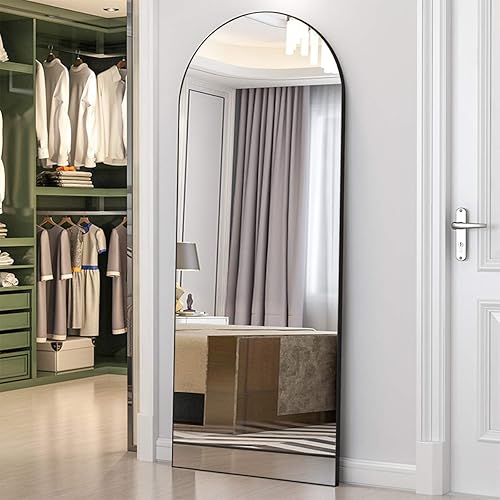 XKZG Espejo arqueado de longitud completa de 64 x 21 pulgadas, espejo de suelo con marco de aleación de aluminio, espejo de cuerpo completo, espejo