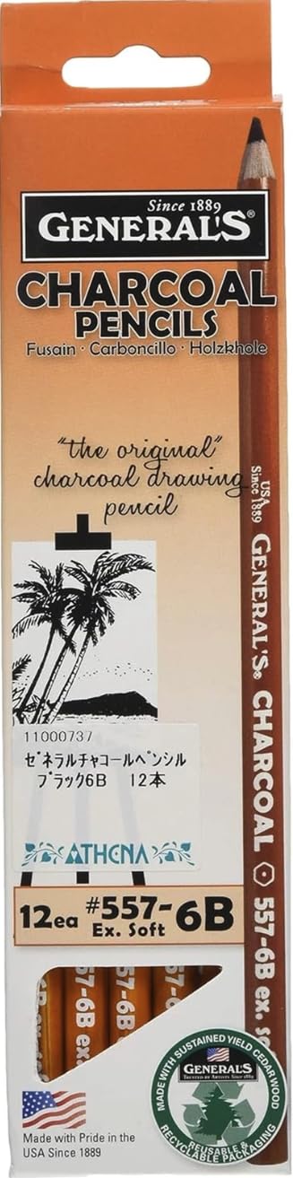 The Original Charcoal Pencil by General Pencil- Box of 12 Extra Soft 6B by General Pencil