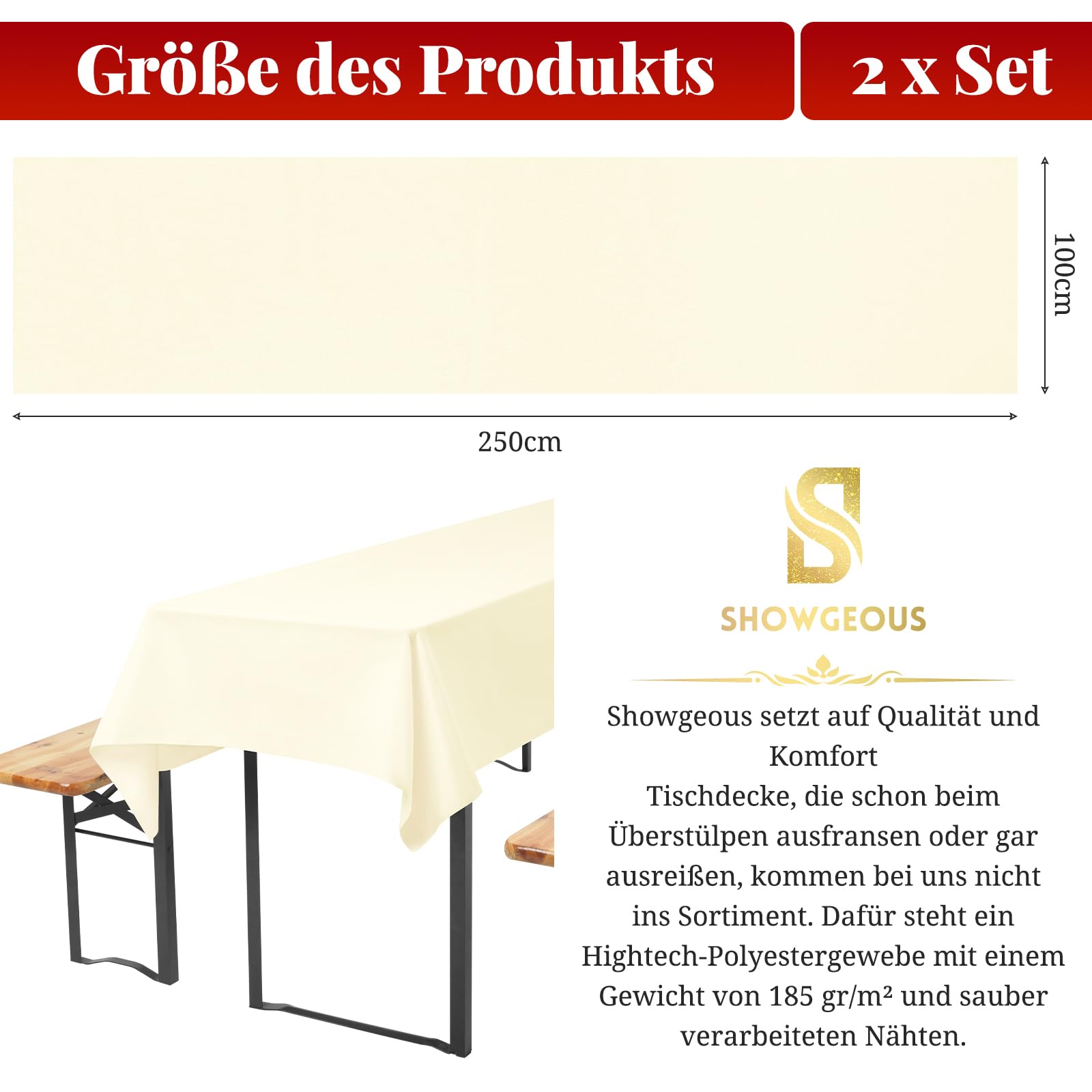 Biertisch Tischdecken 2er-Set - 100x250 Cm, Polyester, Wasserabweisend, Knitterfrei