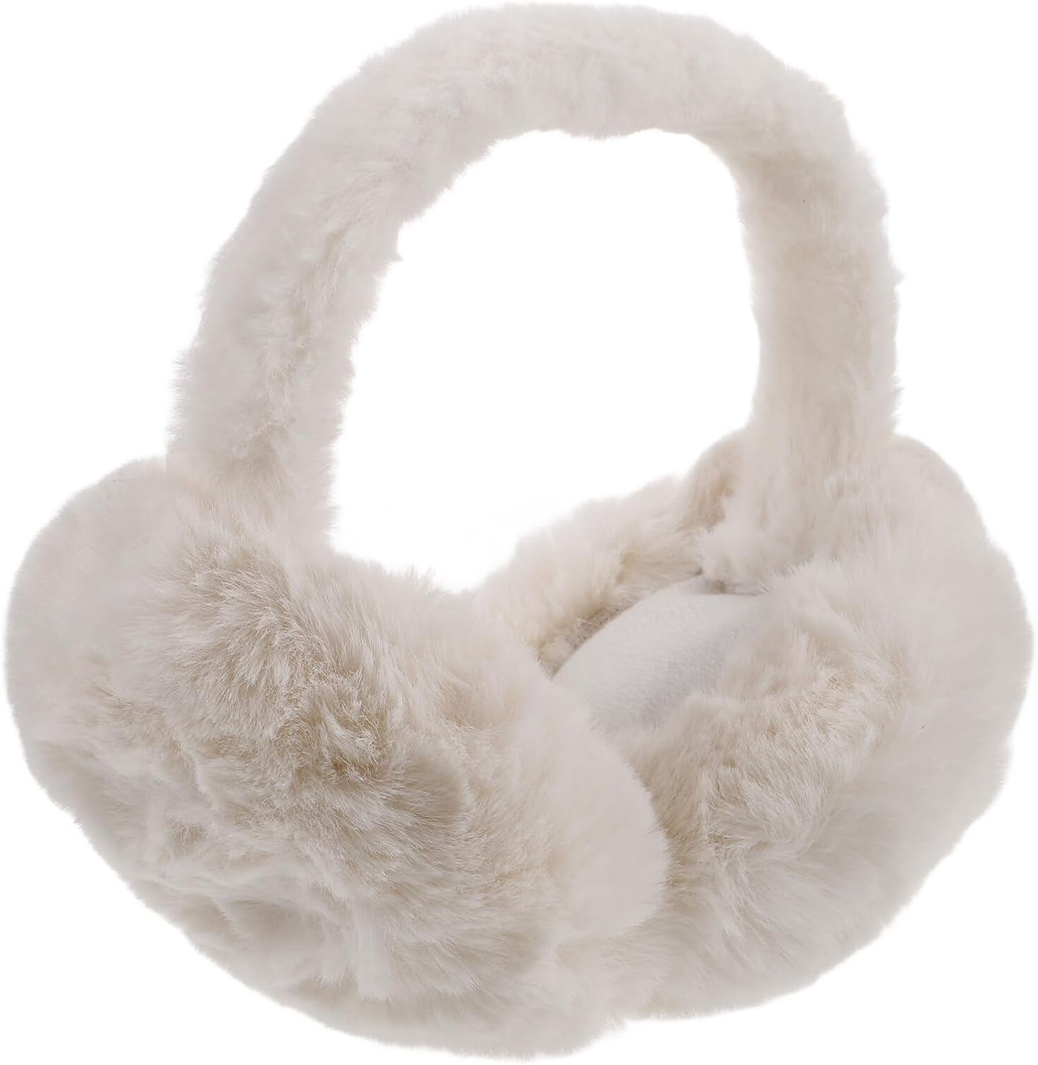 ARTIBETTER Xmas Cute Plush Ear Muff for Women Winter Foldable White