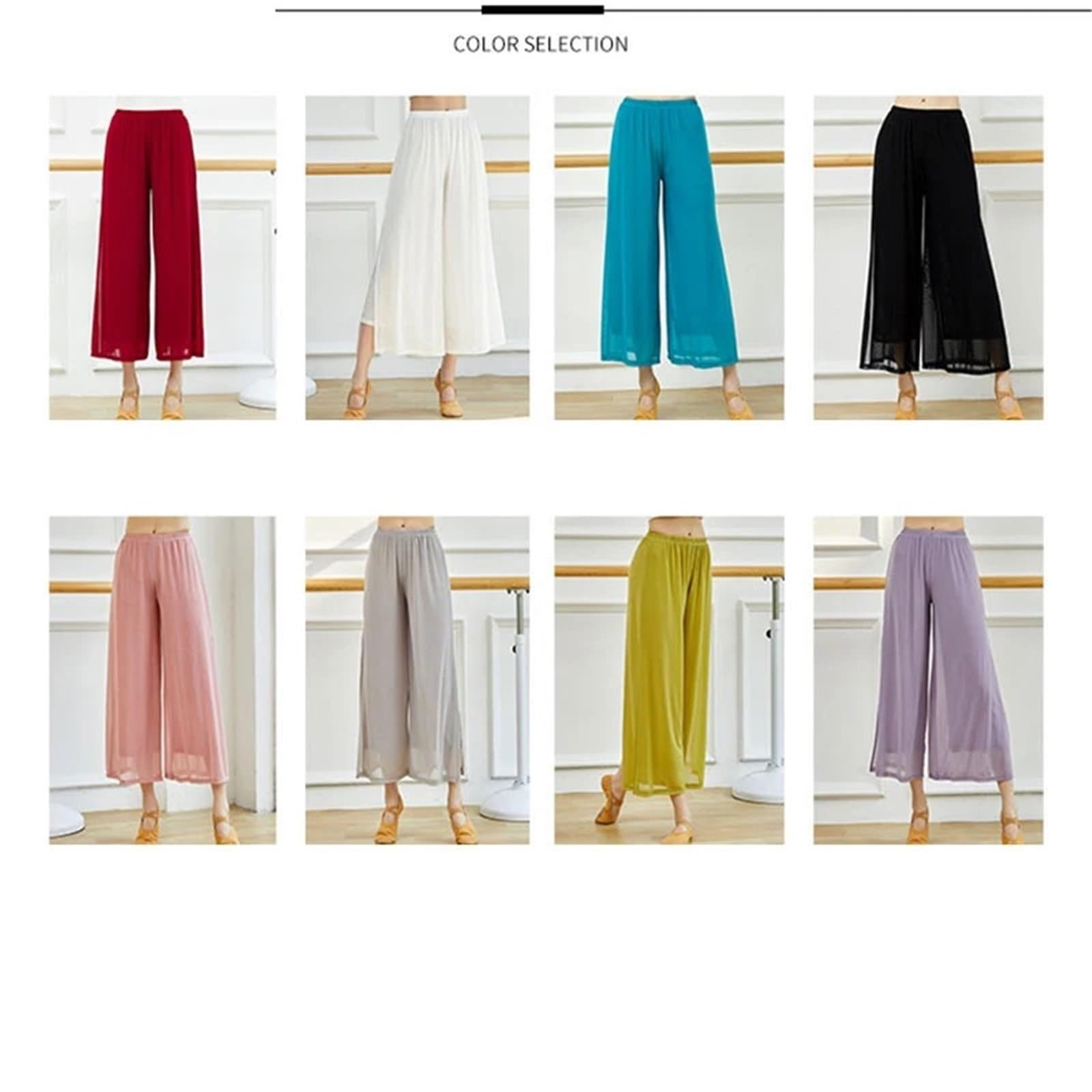 Pantalon De Danse Pantalon fluide de danse classique for femmes, léger, fil d'eau, Style ancien, danseuse folklorique, jambe Wde, vêtements de pratique de la rime corporelle chinoise Pour Danse(Purple